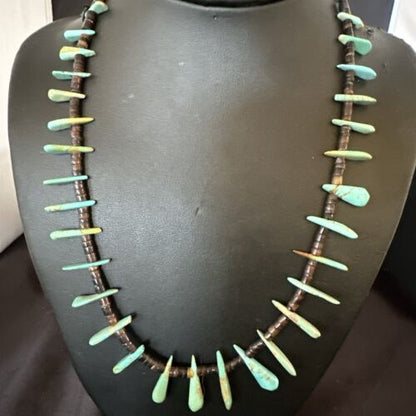 Navajo Green Turquoise Bone Bead Necklace | Sterling Silver | 20" | Authentic Native American Handmade | 17636
