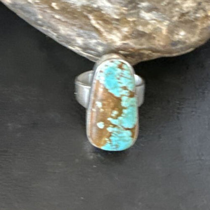 Navajo Blue Turquoise #8 Ring | Sterling Silver | Sz 9.5 | Authentic Native American Handmade | 14965