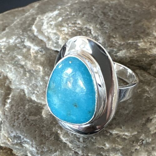 Navajo Blue Kingman Turquoise Ring | Sterling Silver | Sz 9 | Authentic Native American Handmade | 16586