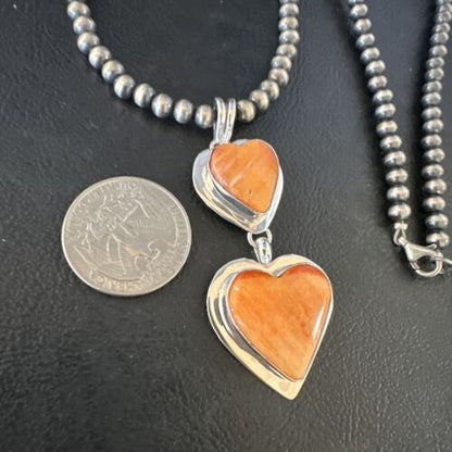 Navajo Spiny Oyster Heart Pendant Necklace | Sterling Silver | Authentic Native American Handmade | 15016