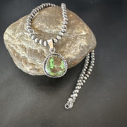 Navajo Green Gaspeite Pendant Necklace | Sterling Silver | Authentic Native American Handmade | 16362