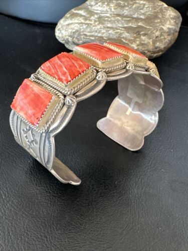 Navajo Spiny Oyster 5 Stone Cuff Bracelet | Sterling Silver | Authentic Native American Handmade | 15862