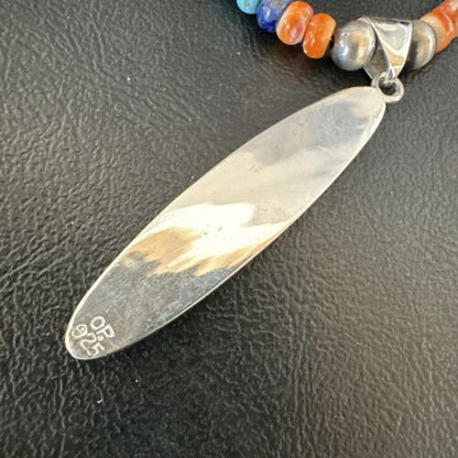 Navajo Spiny Oyster Turquoise Inlay Pendant Necklace | Sterling Silver | 21" | Authentic Native American Handmade | 16925
