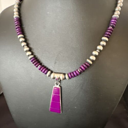 Navajo Purple Sugilite Inlay Pendant Necklace | Sterling Silver | Authentic Native American Handmade | 16763 - Masha USA