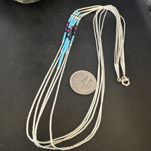 Multi-Color Liquid Silver Heishi Necklace | 5-Strand Sterling Tubes | 22" | 15047