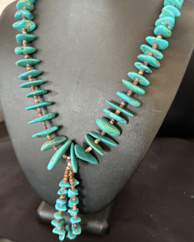 Santo Domingo Spiny Blue Kingman Turquoise Shell Jacla Necklace | 29" | Authentic Native American Handmade | 16000