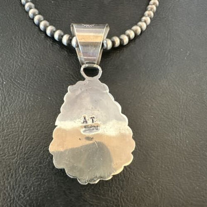 Women's Royston Turquoise Pendant Necklace | Navajo Pearls | Sterling Silver | Authentic Native American Handmade | 17062