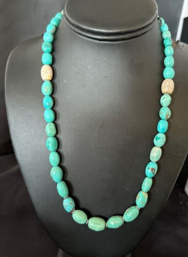 Graduated Blue Turquoise Navajo Pearls Necklace | Sterling Silver | Authentic Native American | 20" | 16952
