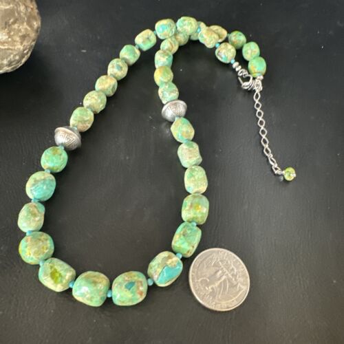 Navajo Blue Green Turquoise Necklace | Sterling Silver | 20" | Authentic Native American Handmade | 15253