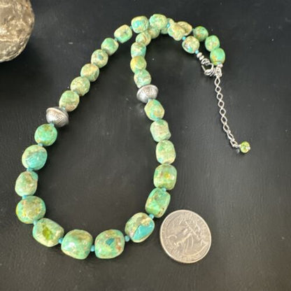 Navajo Blue Green Turquoise Necklace | Sterling Silver | 20" | Authentic Native American Handmade | 15253