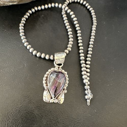 Navajo Pearls Purple Sugilite Pendant Necklace | Sterling Silver Beads | Authentic Native American Handmade | 16462