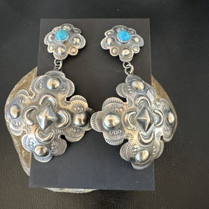 Navajo Stamped Sterling Silver Earrings Set | Handmade | 2.75" | Authentic Native American | 16341