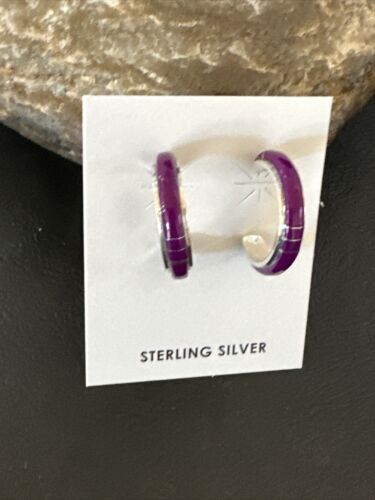 Navajo Purple Sugilite Inlay Earrings | Sterling Silver | 0.25" | 16745