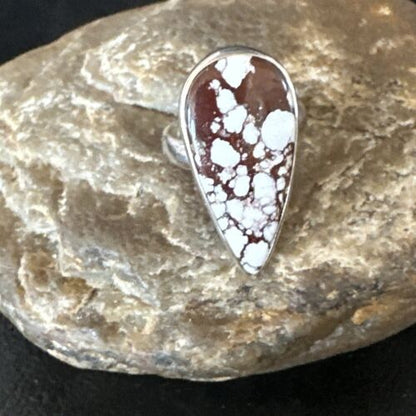 Women's Wild Horse Turquoise Ring | Navajo Sterling Silver | Sz 8 Adjustable | Authentic Native American Handmade | 15555