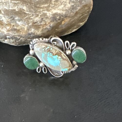 Navajo Green Turquoise Cluster Ring | Authentic Native American Sterling Silver | Multi-Stone | Sz 9 | 14843