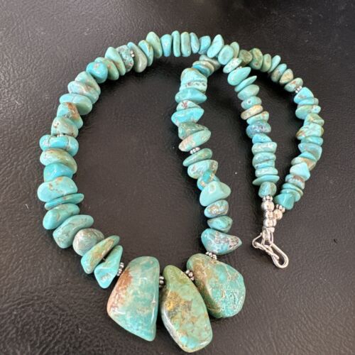 Navajo Green Royston Turquoise Bead Necklace | Sterling Silver Pearls | 16" | Authentic Native American Handmade | 15992