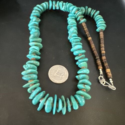 Navajo Blue Kingman Nugget Turquoise Necklace | Sterling Silver | 26" | Authentic Native American Handmade | 15289