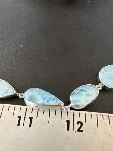 Navajo Blue Larimar Link Bracelet | Sterling Silver | 8" | Authentic Native American Handmade | 16081