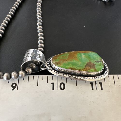 Navajo Green Gaspeite Pendant Necklace | Sterling Silver | Authentic Native American Handmade | 16359
