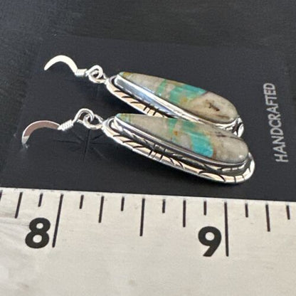 Navajo Blue Boulder Turquoise Dangle Earrings | Sterling Silver | Authentic Native American Handmade | 16504