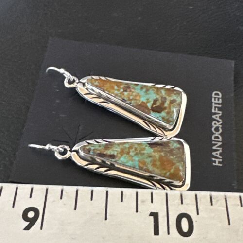Navajo Blue Boulder Turquoise Dangle Earrings | Sterling Silver | Authentic Native American Handmade | 16500