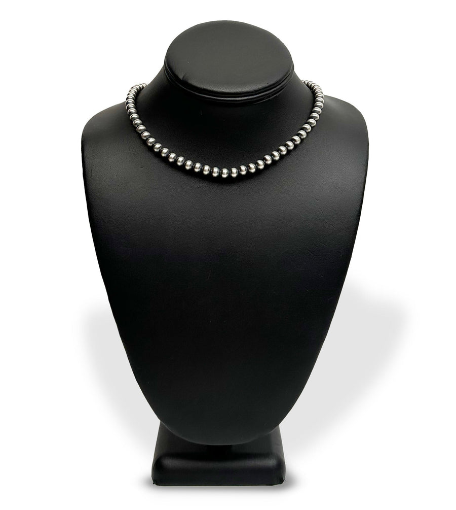6mm Sterling Silver Navajo Pearls | Authentic Native American Handmade Necklace | Length 18"-26"