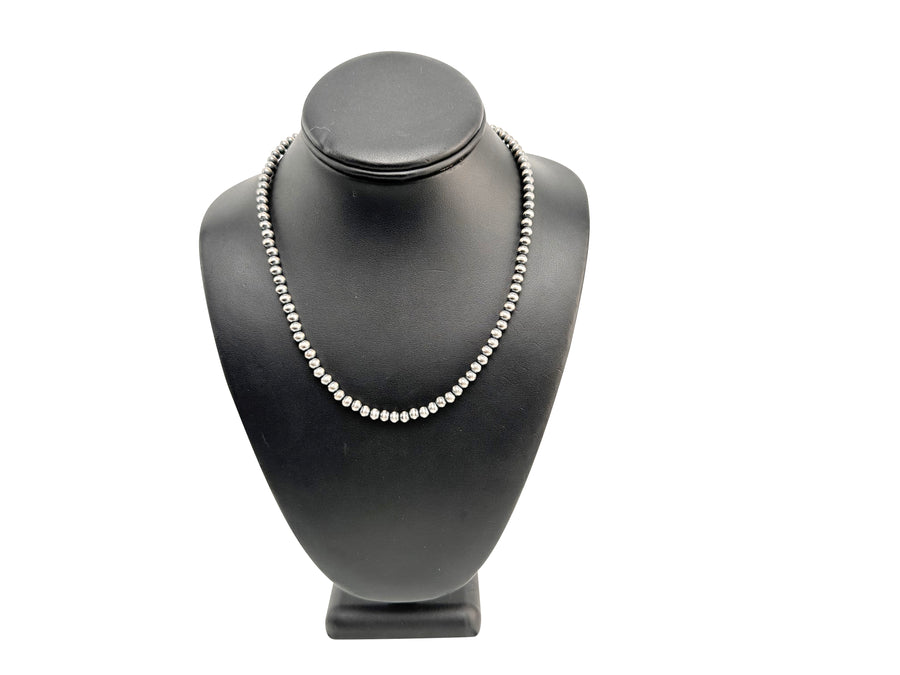 6mm Sterling Silver Navajo Pearls | Authentic Native American Handmade Necklace | Length 18"-26"