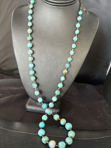 Native American Navajo Turquoise Shell Heishi Bead Necklace | Sterling Silver | 30" | 15991