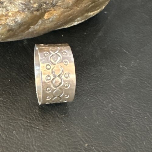 Men's Wide Band Navajo Stamped Ring | Sterling Silver | Sz 11 | Authentic Native American Handmade | 14978