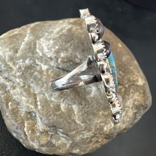Navajo Cluster Blue Kingman Turquoise Charoite Ring | Authentic Native American Sterling Silver | Multi-Stone | Sz 9 | 17179