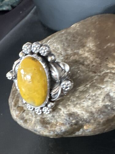 Navajo Yellow Bumble Bee Jasper Ring | Sterling Silver | Sz 10 | Authentic Native American Handmade | 14949