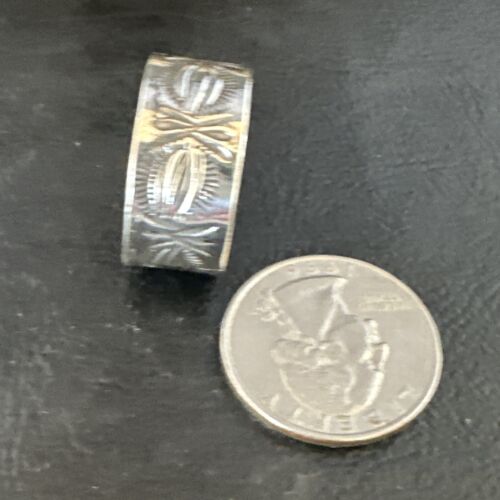Men's Wide Band Navajo Stamped Ring | Sterling Silver | Sz 11.5 | Authentic Native American Handmade | 16770