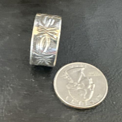 Men's Wide Band Navajo Stamped Ring | Sterling Silver | Sz 11.5 | Authentic Native American Handmade | 16770