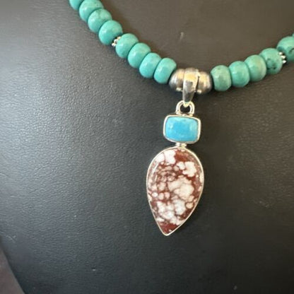 Navajo Wild Horse | Blue Kingman Turquoise Pendant Necklace | Sterling Silver | Native American Handmade | 17578