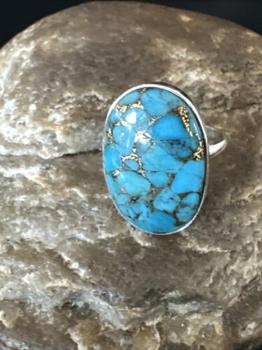 Navajo Blue Mojave Turquoise Ring | Sterling Silver | Adjustable Sz 7 | Authentic Native American Handmade | 15715
