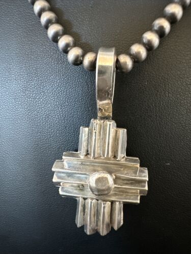 Men's Zia Pendant Necklace | Navajo Pearls | Sterling Silver | Authentic Native American Handmade | 16424