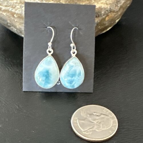 Navajo Blue Larimar Dangle Earrings | Sterling Silver | Authentic Native American Handmade | 17288