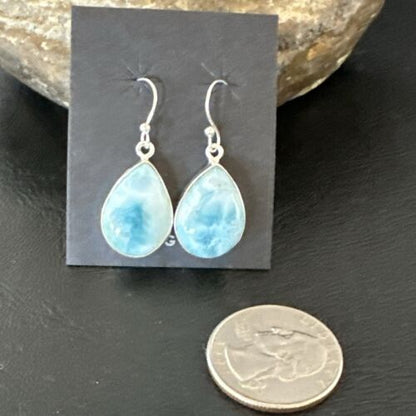 Navajo Blue Larimar Dangle Earrings | Sterling Silver | Authentic Native American Handmade | 17288