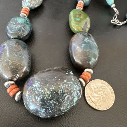 XXL Men's Chunky Spiderweb Turquoise Necklace | Navajo Sterling Silver | 21" | 16237