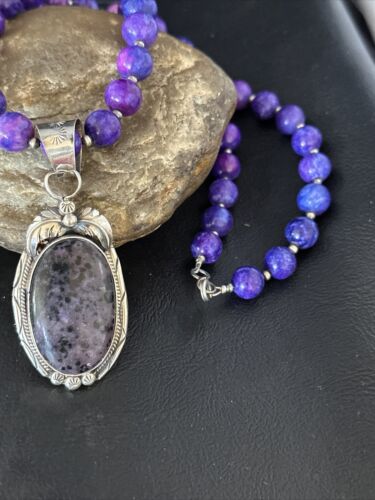 Navajo Purple Sugilite Pendant Necklace | Sterling Silver Pearls | Authentic Native American Handmade | 14874