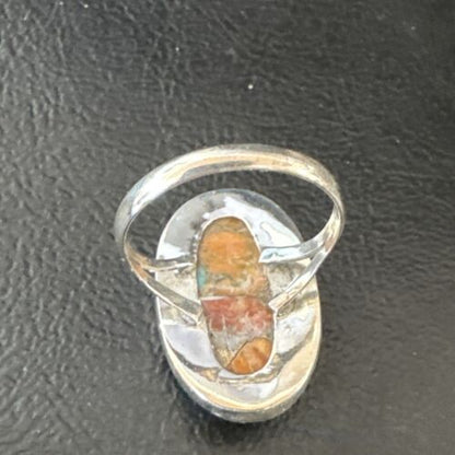 Navajo Turquoise Spiny Oyster Ring | Sterling Silver | Sz 8 | Authentic Native American Handmade | 16613