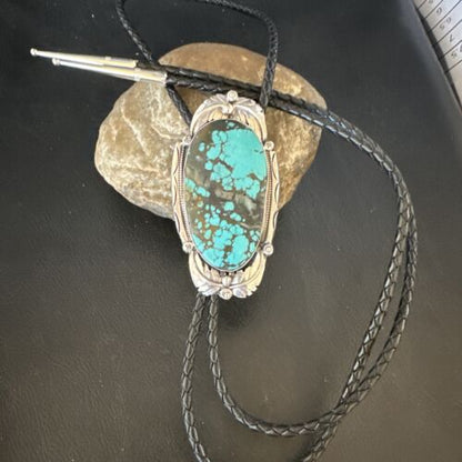 Men's Blue Spiderweb Turquoise Bolo Tie | Navajo Sterling Silver | Authentic Native American Handmade | 15010 - Masha USA
