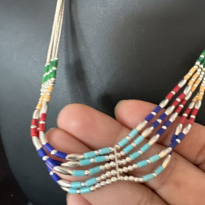 Multicolor Lapis Coral Heishi Liquid Sterling Silver Necklace | 5 Strand | 20" | 15886