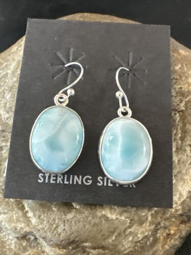 Navajo Blue Larimar Dangle Earrings | Sterling Silver | Authentic Native American Handmade | 17300