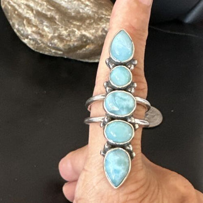 Navajo Blue Larimar Multi-Stone Ring | Authentic Native American Sterling Silver | Multi-Stone | Sz 9.5 | 15974