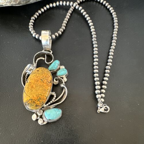 Bumblebee Jasper Turquoise Multi-Stone Pendant | Sterling Silver Necklace | Authentic Native American Handmade | 15947 - Masha USA