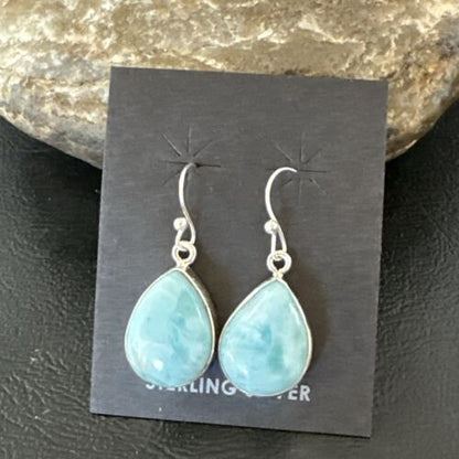 Navajo Blue Larimar Dangle Earrings | Sterling Silver | Authentic Native American Handmade | 17290