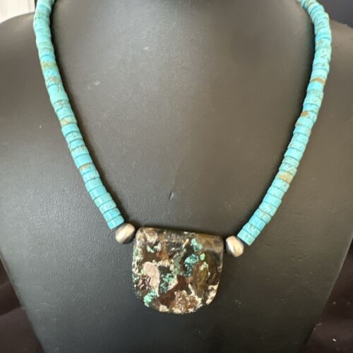 Navajo SpiderWeb Turquoise Heishi Pearls Necklace | Sterling Silver | 20" | Authentic Native American Handmade | 17095