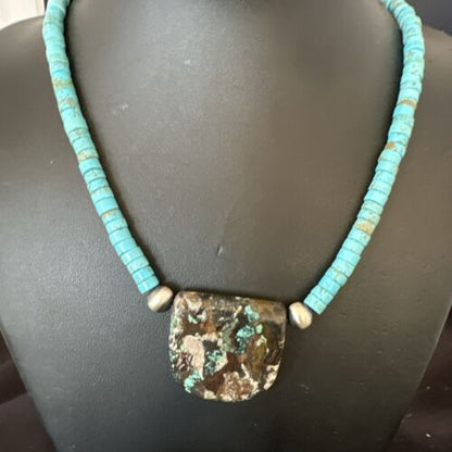 Navajo SpiderWeb Turquoise Heishi Pearls Necklace | Sterling Silver | 20" | Authentic Native American Handmade | 17095