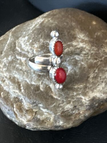 Navajo Red Coral and Multi-Stone Adjustable Ring | Authentic Native American Sterling Silver | Sz 6.5 | 15335